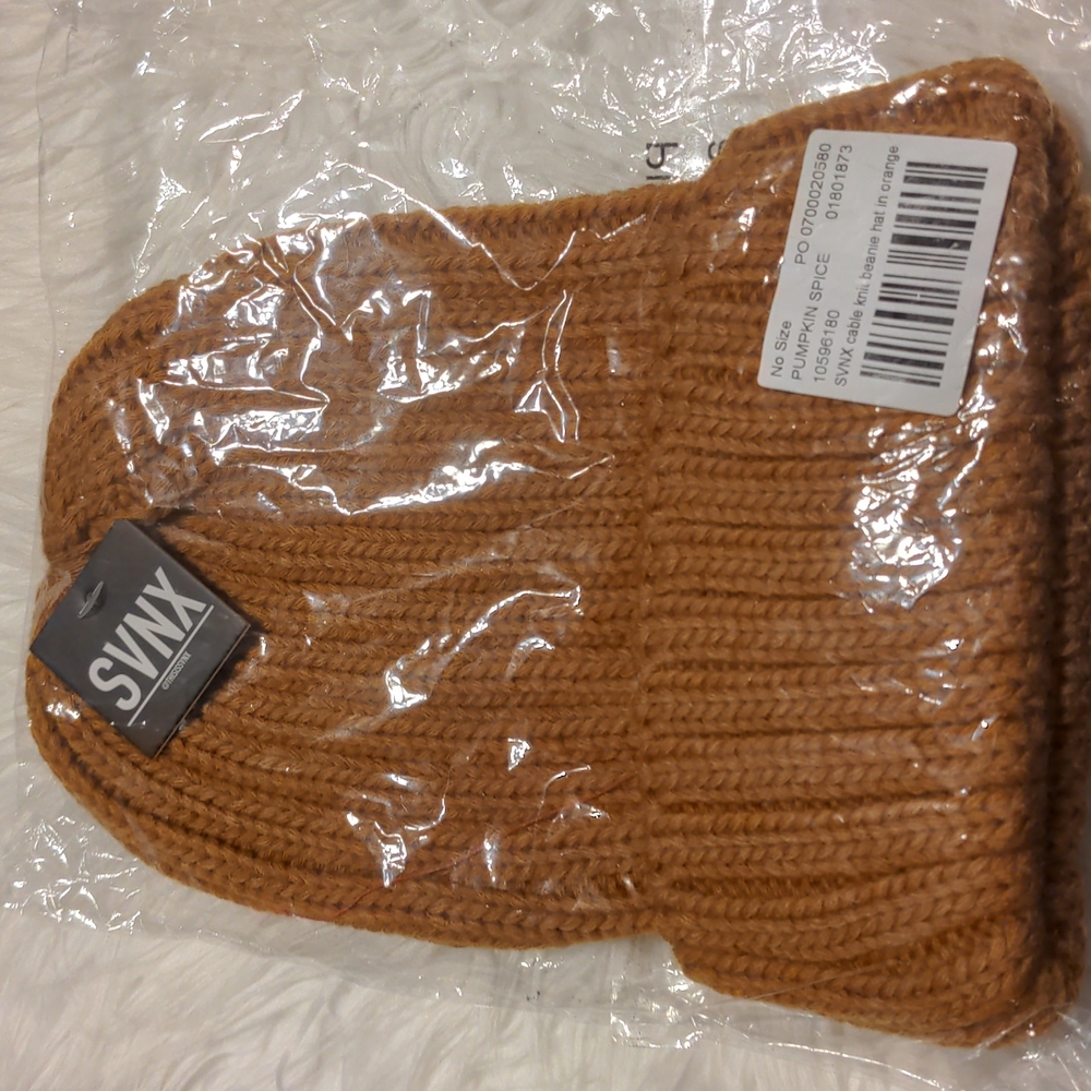 SVNX cable knit beanie hat in orange pumpkin spice